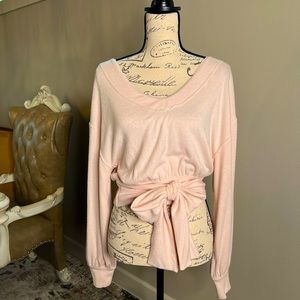 Free People pink lightweight knit sweater off the shoulder top